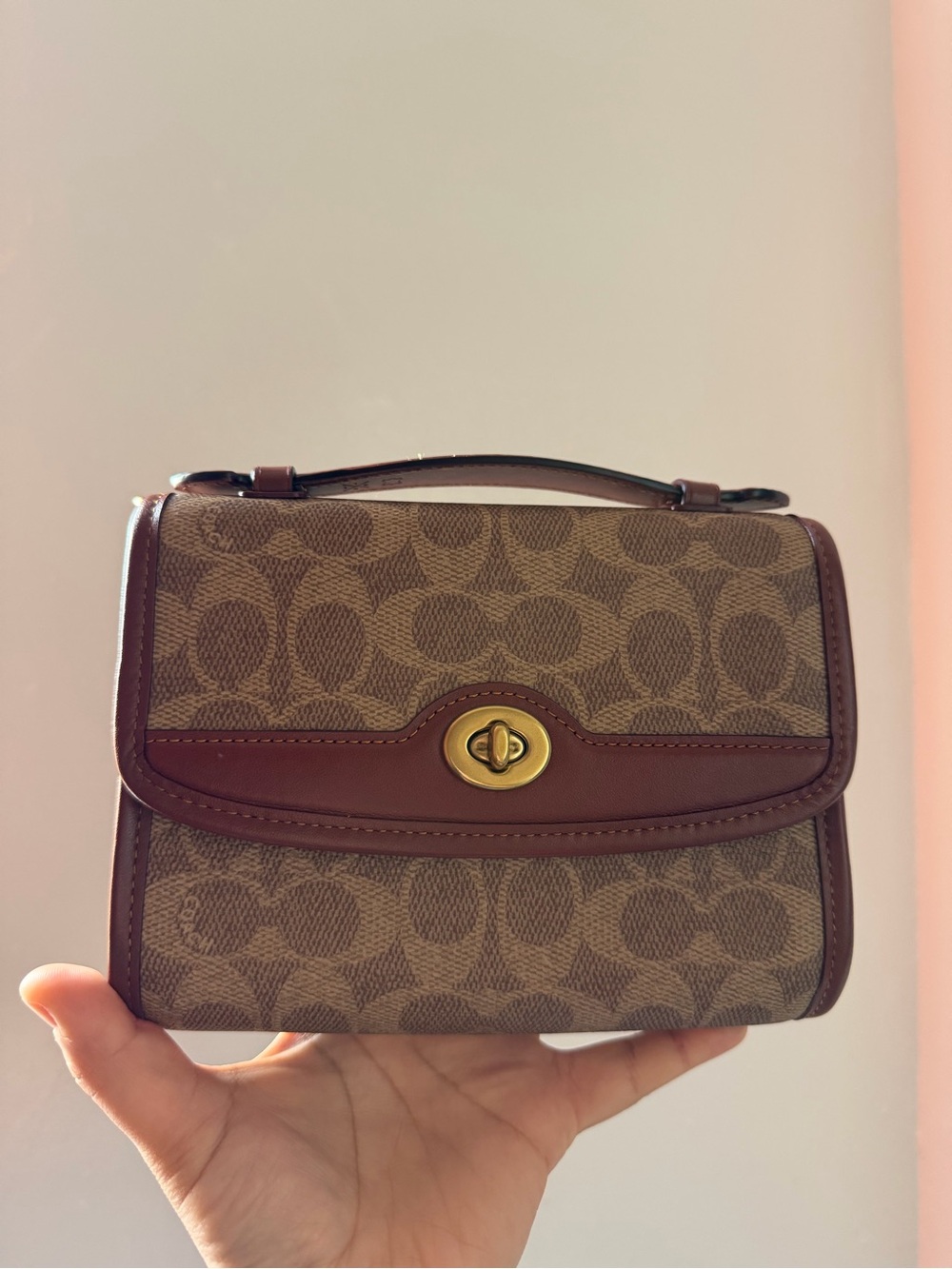 Coach Kip Turnlock Crossbody Signature Canvas Tan Rust Brass Bag